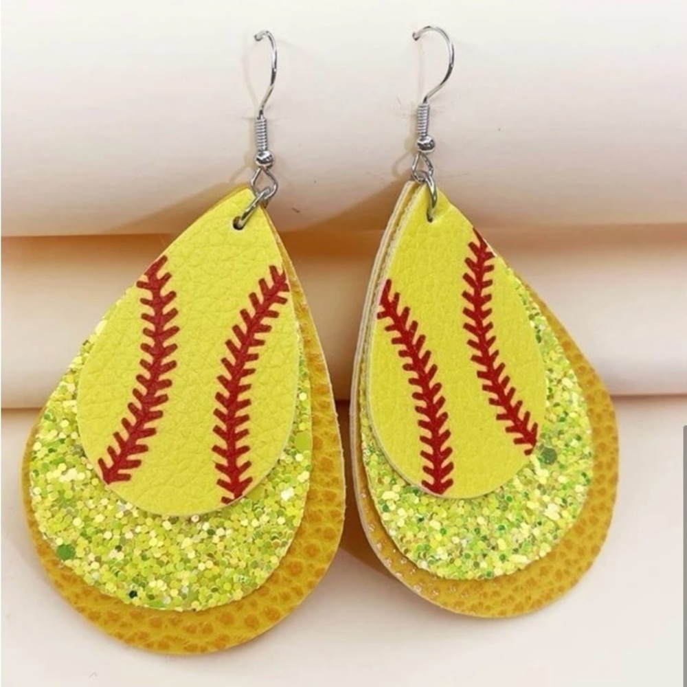 Softball Leather Layered Earrings - Picture 4 of 4